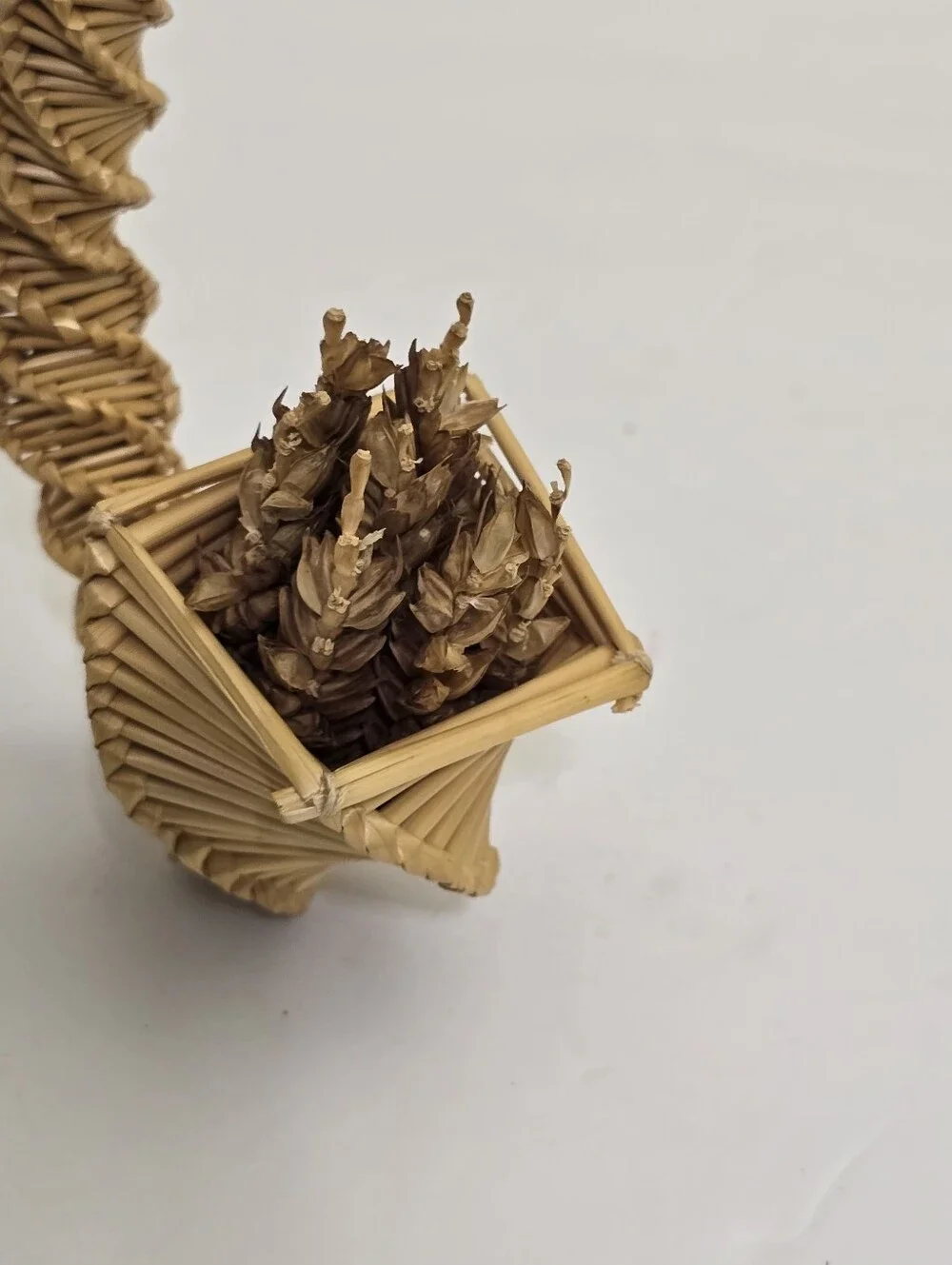 vintage hand woven Traditional Corn Dolly Spiral Cornucopia Straw Woven Decor